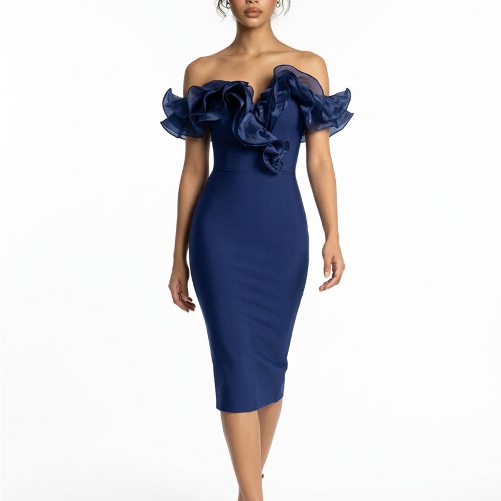 Elegant Navy Off-Shoulder Dress